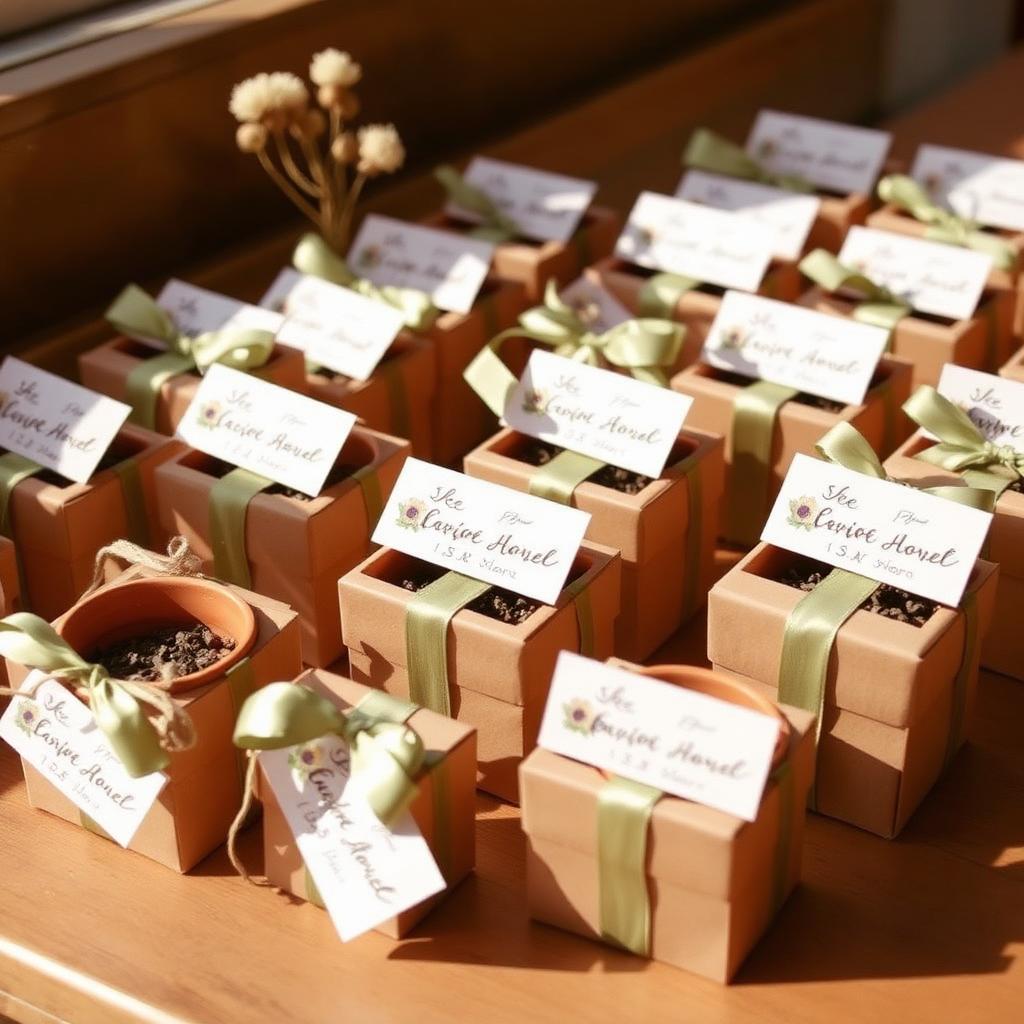 Personalized gift favors with sage ribbons